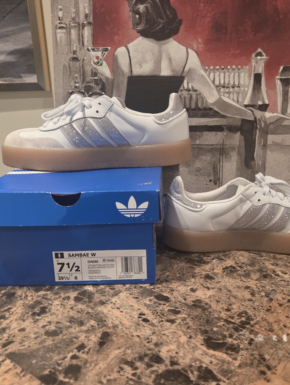 MINT CONDITION! Adidas Sambae White & Silver Rhinestone Sneakers SZ 7.5 - Picture 8 of 13
